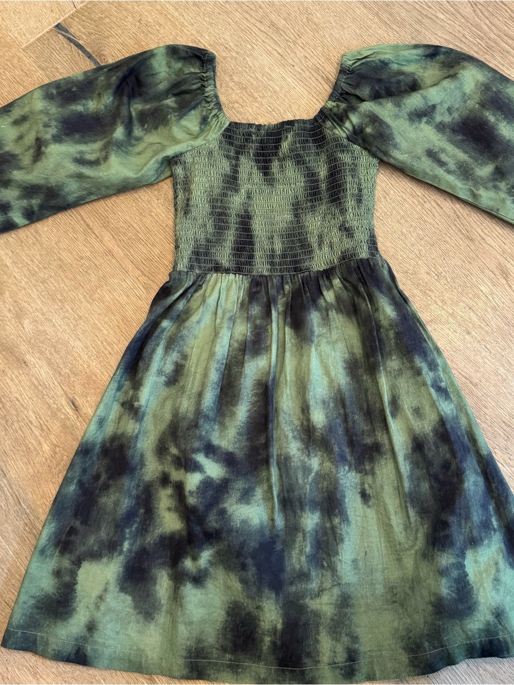 MOLO Girls Olive Green Tie-Dye Smocked Dress